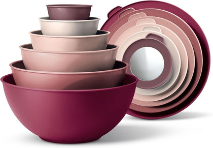 Mixing Bowls with Lids - 12 Piece Plastic Nesting Bowls Set includes 6 Prep Bowls and 6 Lids, Microwave Safe Mixing