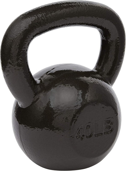 Cast Iron Kettlebell for Strength Training, Textured Wide Handle, Black