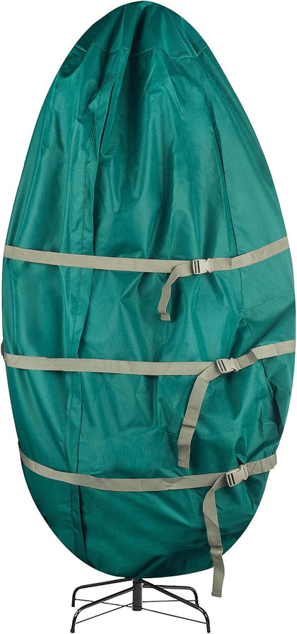 Christmas Tree Storage Bag - Upright Zippered Canvas Cover for 9-Foot Artificial Trees with Buckle Straps and Cinch