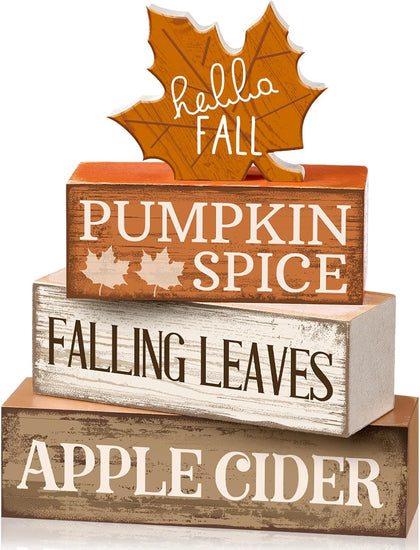 4 Pcs Fall Decor Wooden Maple Leaf Decoration Thanksgiving Tiered Tray Decor Rustic Wooden Maple Leaf Block Sign