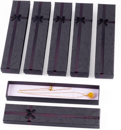 12Pcs Black Necklace Jewelry Gift Boxes Rectangle Cardboard Paper Jewelry Boxes with Bowknot Ribbon Long Empty