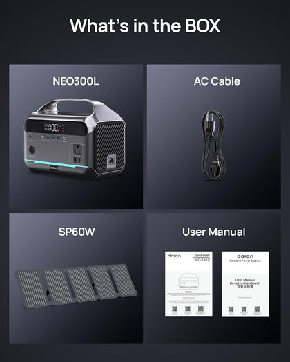 350W Portable Power Station 288Wh with 60W Solar Panel & Carrying Bag, LiFePO4 Solar Generator Bundle for Camping