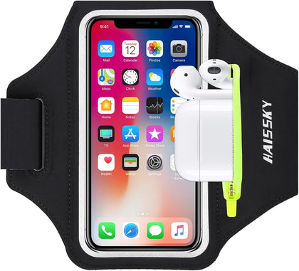 Running Armband with Earphone Pouch Fits Phones up to 6.9" | Cell Phone Armband for iPhone, Water Resistant &
