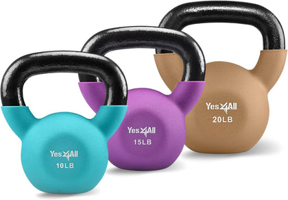 Kettlebell, 5-65 LB Neoprene Coated Cast Iron Kettlebells, Wide Grip Handle & Flat Bottom for Swings, Squats