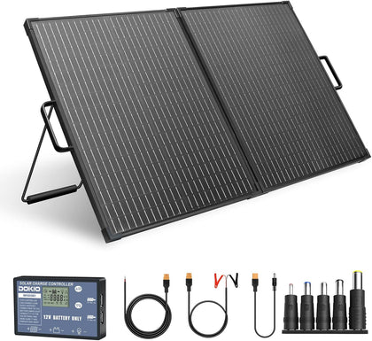 100W Foldable Solar Panel Suitcase with 10A Controller, Gray | Folds to 19.3 x 23.8 in and weighs 10.1 lb; waterproof