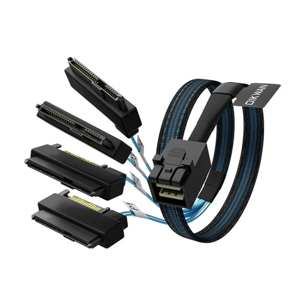 SFF-8643 Internal Mini SAS HD to (4) 29pin SFF-8482 connectors with SAS 15pin Power Port 12GB/S Cable 3.3ft(1m)