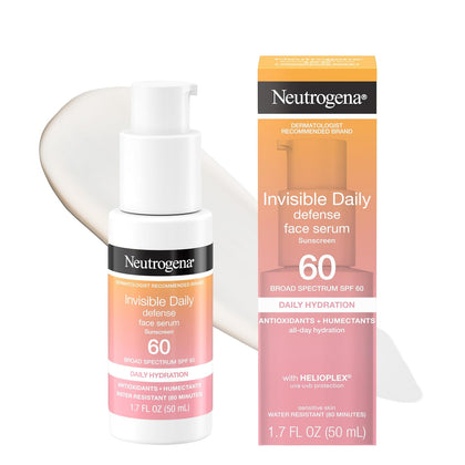 Neutrogena Invisible Defense Face Serum, SPF 60, Fragrance Free 1.7 fl. oz | Broad Spectrum Sunscreen, Hydrating