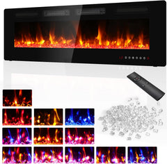 60" Electric Fireplace Recessed Wall Mounted, Ultra Thin Linear Fireplace Inserts,12 Flame Colors, Timer, Remote &