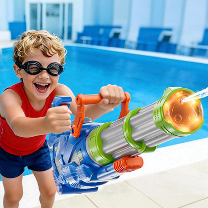 Gatling Electric Water Gun, 1500cc Squirt Water Pistol Toy Powerful Water Blaster 50-55 Feet Range, Automatic Super