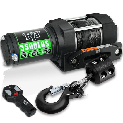 3500 lb ATV Winch, 12V DC Electric Winch with Wireless Remote and Wired Switch, 7/32"x 30FT Synthetic Winch Rope with