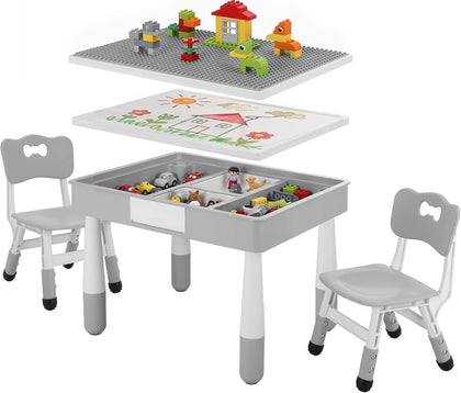 Kids Activity Table and Chairs, 4-in-1 Large Building Block Play Table