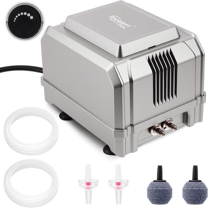 5W Powerful Aquarium Air Pump, Quiet Dual Outlet Oxygen Aerator | Adjustable Fish Tank Air Pump & Bubbler for