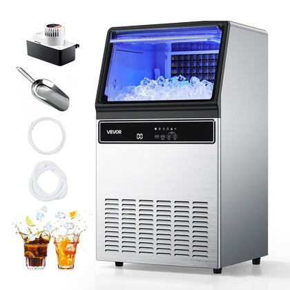 Commercial Ice Maker Machine with Pump, 130Lbs/24H with 33Lbs Storage, 45 Cubes per Cycle, Freestanding & Under