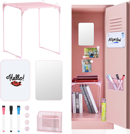 11-Piece Locker Accessories Kit, Magnetic Locker Organizer, Pink | Locker Decorations for Girls, Folding Locker