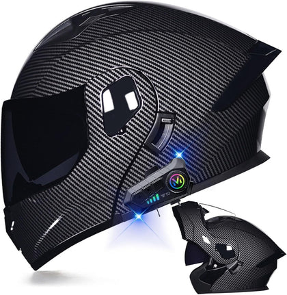 Full-Face Flip-Up Motorcycle Helmet Motorcycle Bluetooth Modular Helmet DOT Certified Dual-Lens Helmet Built-in Dual