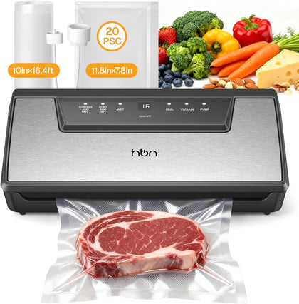 Food Vacuum Sealer Machine, 80kPa Automatic, Includes 1 Roll & 20 Bags | Vacuum Sealer For Dry & Moist Food with