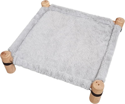 Cat Hammock Bed – Wooden Elevated Cat/Dog Bed with Plush Winter Fabric – Raised Pet Cot Furniture for Small Dogs