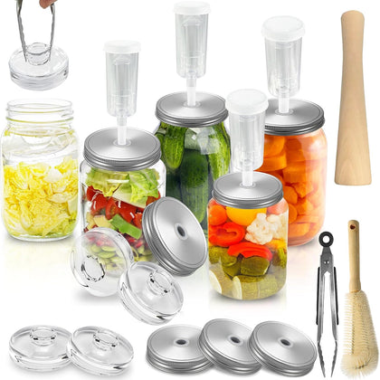 Fermentation Kit for Wide Mouth Mason Jars-4 Stainless Steel Fermentation Lids,4 Glass Fermentation Weights,1