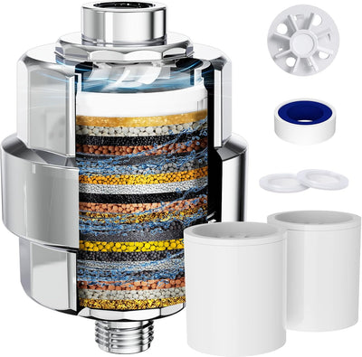 20 Stage Shower Filter for Hard Water, 2 Cartridges, Chrome
