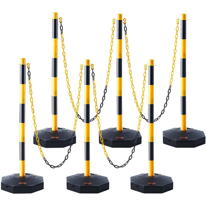 Adjustable Traffic Delineator Post Cones, 6 Pack, Traffic Safety Delineator Barrier with Fillable Base 8FT Chain