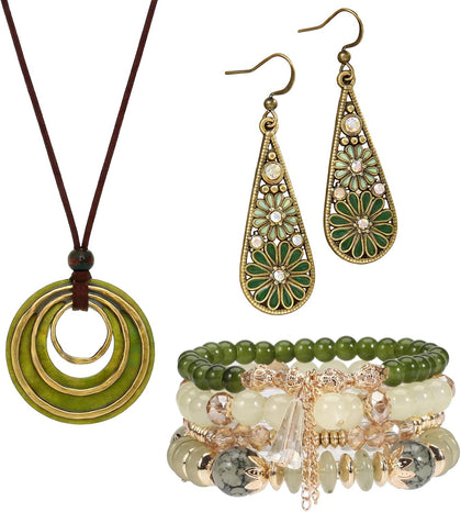 Western Jewelry Sets for Women Boho Jewelry, Layer Bohemian Necklace Earrings Bracelet, Cowgirl Accessory Rodeo