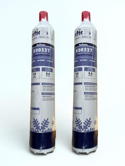 Arctic Pure High Efficiency Water Filtration System Compatible with Manitowoc K00542(K-00337) AR-PRE Pre-Filter Cartridge, 2 Pack, 0.5 Micron Sediment Filter, 0.75 GPM, Sanitary Quick Change