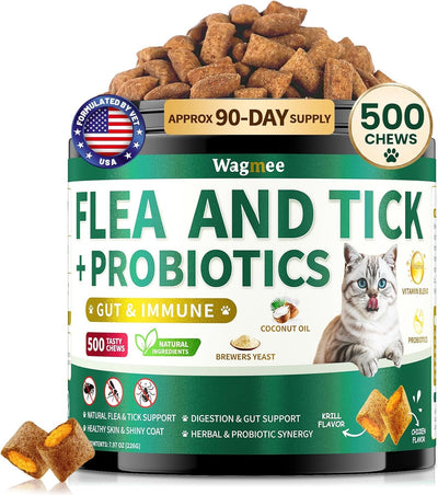 Flea and Tick Prevention for Cats Chews, 500 Crunchy & Creamy Flea Chews