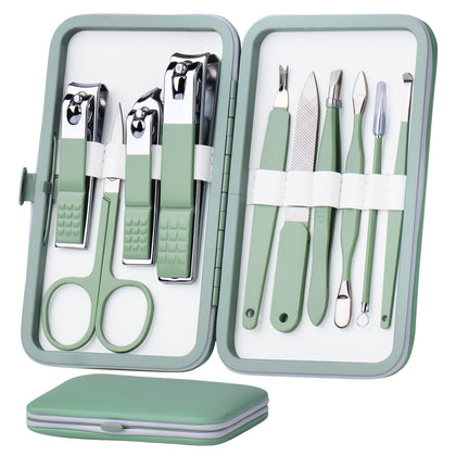 Manicure Set 10 in 1 Stainless Steel, Nail Clippers Scissors Pedicure Tools Kit - Portable Travel Grooming Kit for