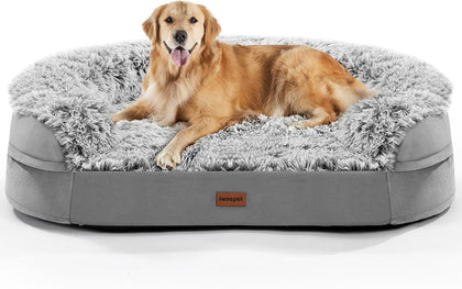 Fluffy Calming Orthopedic Dog Beds for Large & Extra Large Dogs, Supportive Dog Sofa Bed with 3.7 inch 28D Egg-Crate