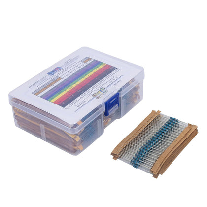 2600PCS 130 Values Resistor Kit 1/4W ±1% 1Ω–3MΩ Metal Film Fixed Resistor Assortment Set RoHS Compliant for Electronic Circuits and DIY Projects (130 Values-2600PCS)