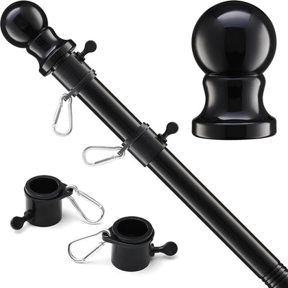 Flag Pole for Outside House, Black Garden Flag Pole with Flag Pole Rings, Heavy Duty Metal Indoor Outdoor House Yard