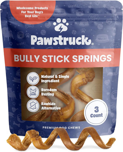 Bully Stick Spings, 100% Natural Beef Pizzle Dog Chew, 3 Pack