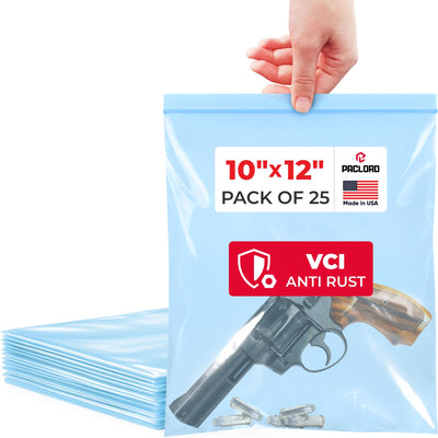 VCI Reclosable Poly Bags 10" x 12", Pack of 25-4 mil Heavy Duty VCI Anti-Corrosion Gun Protection Bag - Rustproof