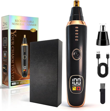 Nose & Ear Hair Trimmer with LED Display for Men and Women, 2026 USB Rechargeable Facial Trimmer Clipper for Easy