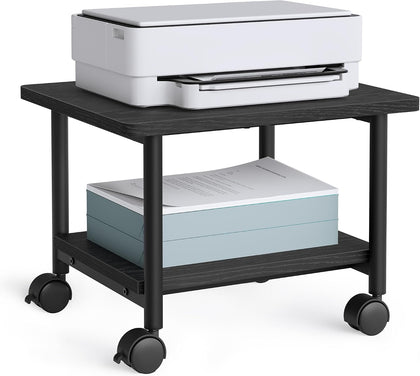 Printer Stand with Locking Wheels, Industrial Mobile Cart, Under Desk Printer Table for Home Office, 18.9 x 15.7 x