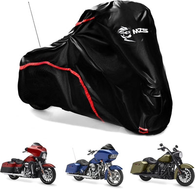 Motorcycle Cover Waterproof Outdoor, 420D All Season Weather Touring Protection Cover Storage fit up to 107"