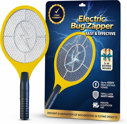 Bug Zapper Racket, Electric Fly Swatter for Mosquitoes, Flies, and Flying Insects, 18 Inch Handheld Battery Powered