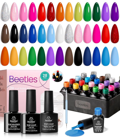 Beetles Gel Nail Polish Set, 23Pcs Pink Yellow Green Red Blue Gel Polish