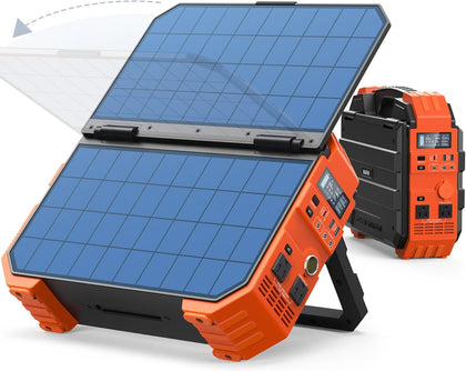 Portable Power Station 1600W (Peak 3200W), Built-in Solar Panel, 1024Wh LiFePO4 Battery, 100W USB-C Fast Charge
