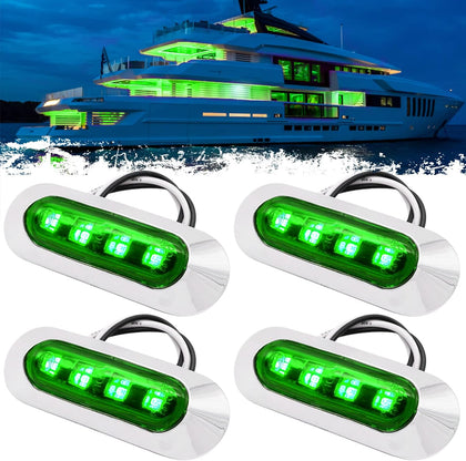PSEQT 3.8'' Waterproof Boat Marine LED Lights Courtesy Interior Deck Light Navigation Transom Stern Cabin Lighting for Pontoon Fishing Boat Kayak Sailboat Bass Boat Vessel 12V 24V (Green 4Pcs)