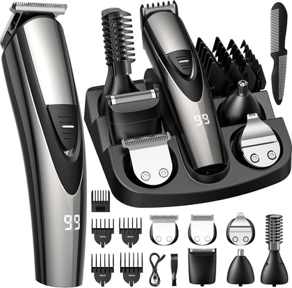 Beard Trimmer for Men: Professional Barber Hair Clippers - 12-in-1 Cordless Grooming Kit - Waterproof Electric Razor