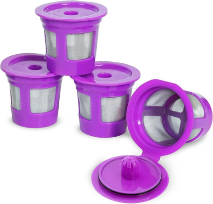 Café Save Reusable K-Cup Coffee Filter Capsules, 4 Pack | Refillable 1-Stream Cups, Built-In Mesh Strainers, 100% BPA