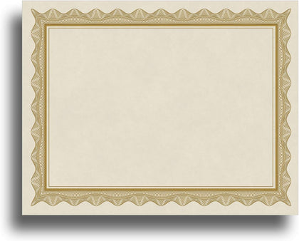 Blank Parchment Certificate Paper for Awards - Works with Inkjet/Laser Printers - Measures 8 1/2" x 11" - Gold Border