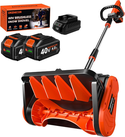 40V Cordless Snow Shovel, 13-Inch | 2 x 40V 4.0A Battery Powered Snow Blower, Powerful Brushless Electric Snow