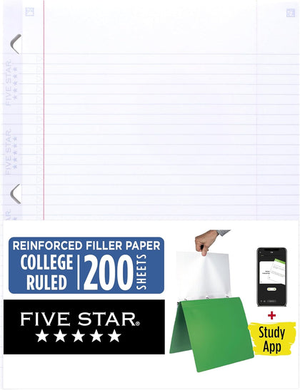 Loose Leaf Paper + Study App, College Ruled Filler Notebook Paper, Reinforced, Fights Ink Bleed, 8-1/2" x 11", 200