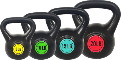 Vinyl Kettlebell Set, 30/45/50/75 Pound Options – Cement-Filled Strength Training Weights with Ergonomic Grip and