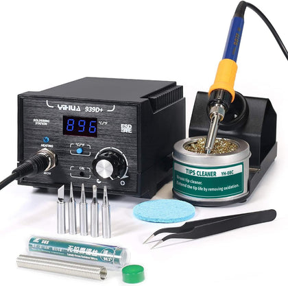 939D+ Digital Soldering Station, 75W Equivalent with Precision Heat Control (392°F to 896°F) and Built-in