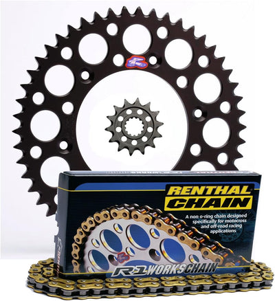 Renthal Ultralight Front & Rear Sprockets & R1 MX Works Chain Kit - 13/50 BLACK - Compatible/Replacement for 2009-2014 Husaberg, 2014-on 125-501 Husqvarna, 1999-on 125-530 KTM