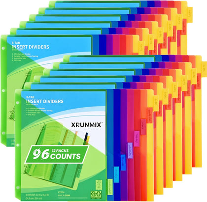 8-Tab Binder Dividers - Index Pockets Divider for 3 Ring Binders, 3-Hole Plastics Sheets Protectors for US Letter
