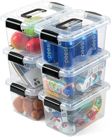Plastic Storage Bins with Lids 6 Packs, 7 Quart Storage Organizer Bins with Buckle-Up Latches and Handle, Stackable